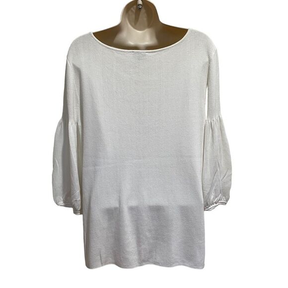 Talbots Fine Gauge Knit Cream Bell Sleeve Sweater Minimalist Minimalism Sz XL - Picture 2 of 7